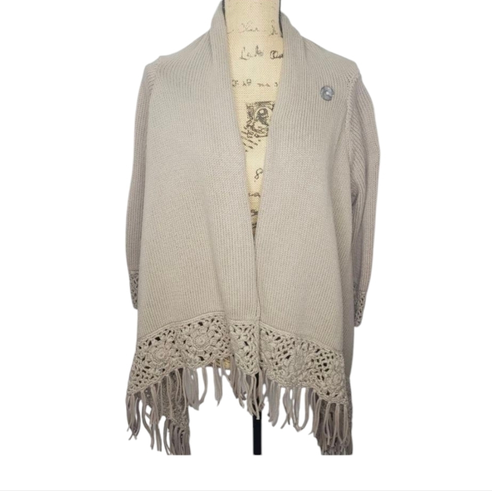 Anthropologie Pure Handknit Crochet Trim Slouchy Shawl Sweater